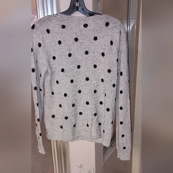 Cynthia Rowley Cashmere Sweater XL Grey Black Polka Dots - Picture 3 of 3